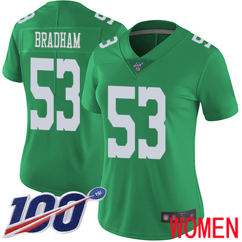 Women Philadelphia Eagles #53 Nigel Bradham Limited Green Rush Vapor Untouchable NFL Jersey 100th Season